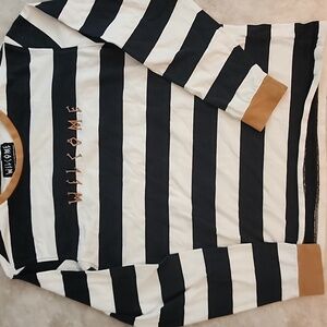 Striped Long Sleeve Shirt - Multicolor BLACK/WHITE STRIPE Gold Sleeves Size M